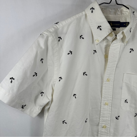 Ralph Lauren Embroidered Anchors Oxford White Button Down Shirt | Medium - Picture 2 of 9